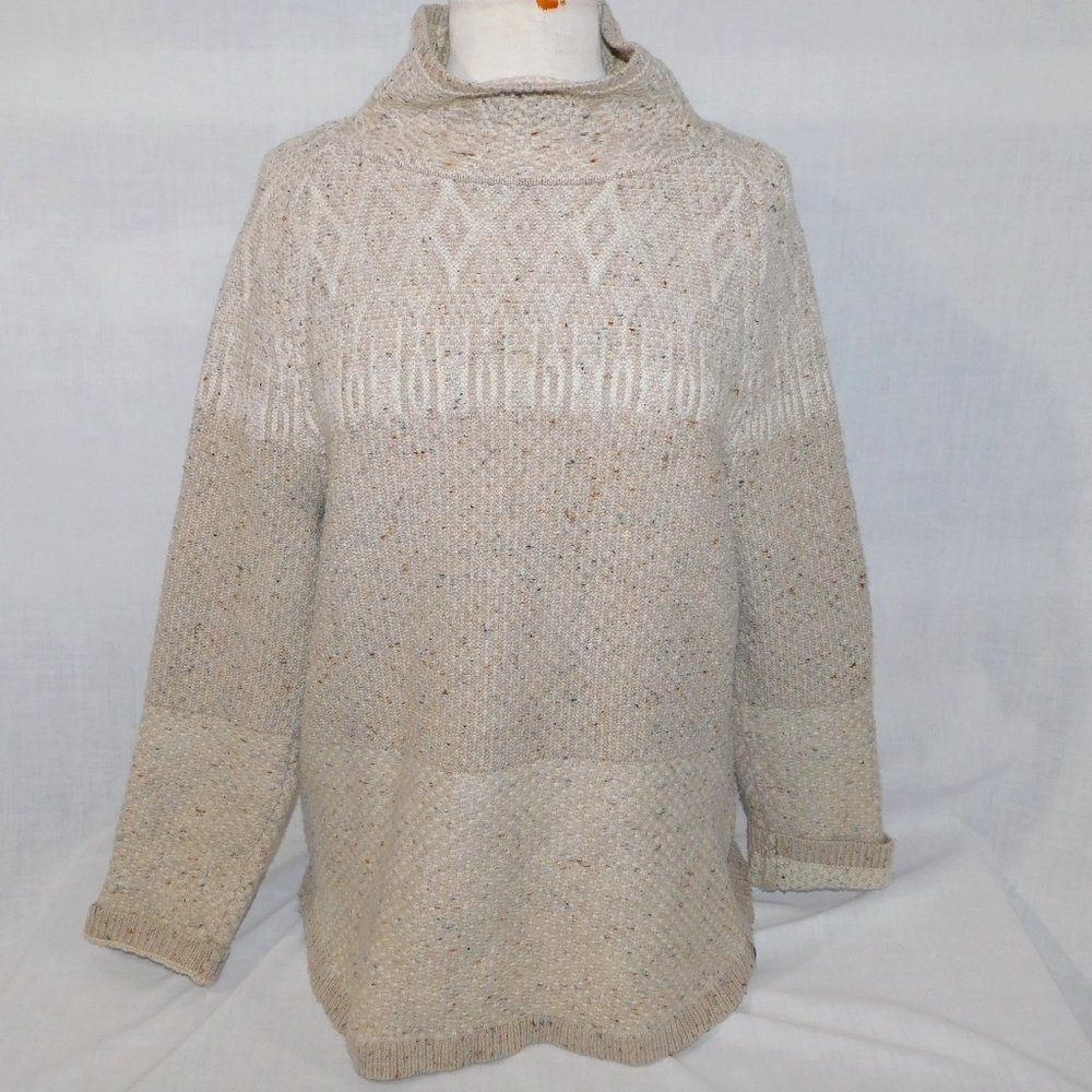 Woolrich cream beige speckled mock neck Wool Blend Knit Sweater Womens L